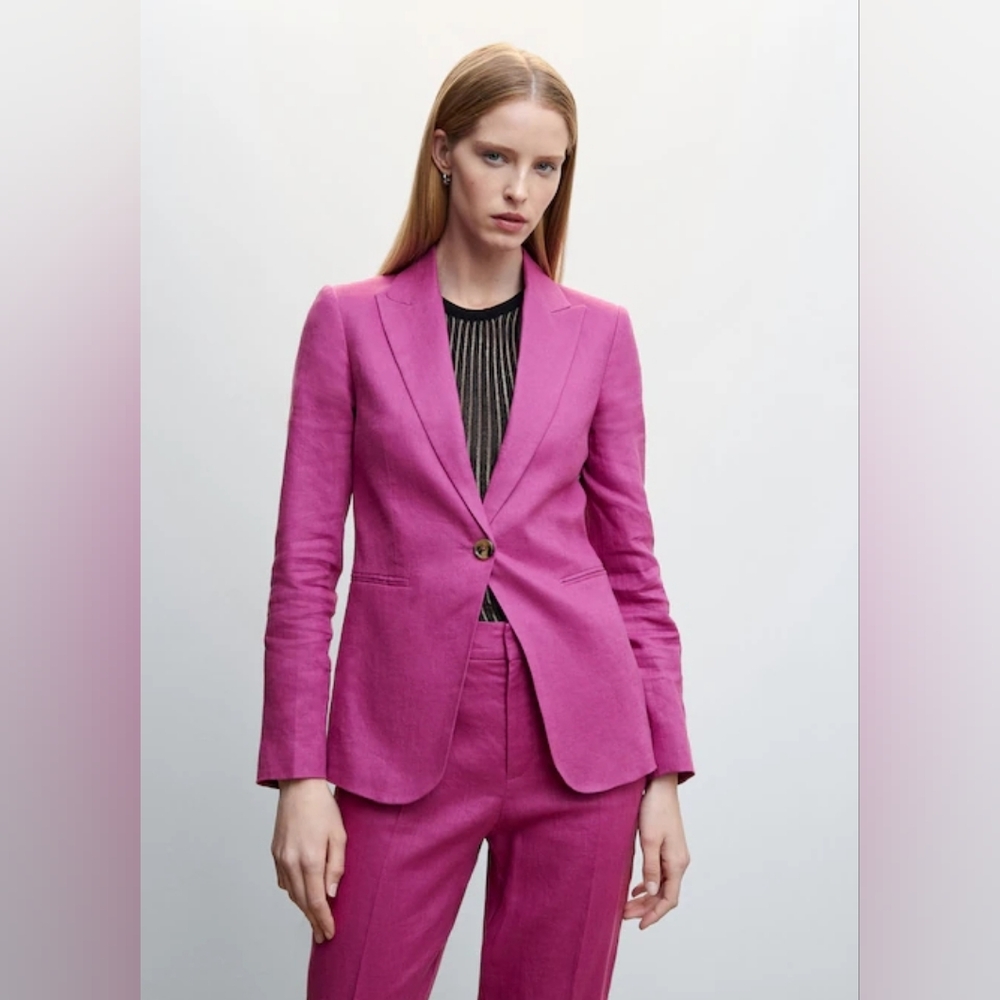 MANGO Women's 100% Linen Suit (Blazer + Pants) Fucshia Size 8